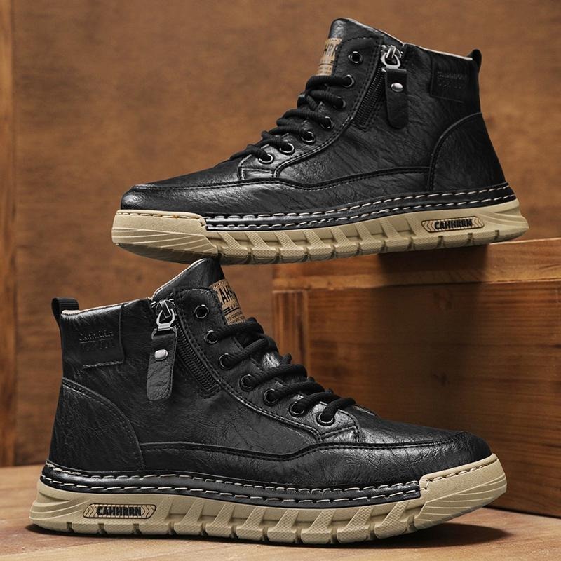 Men Leather High Top Ankle Boo - Men Shoes Type ulasan dan harga