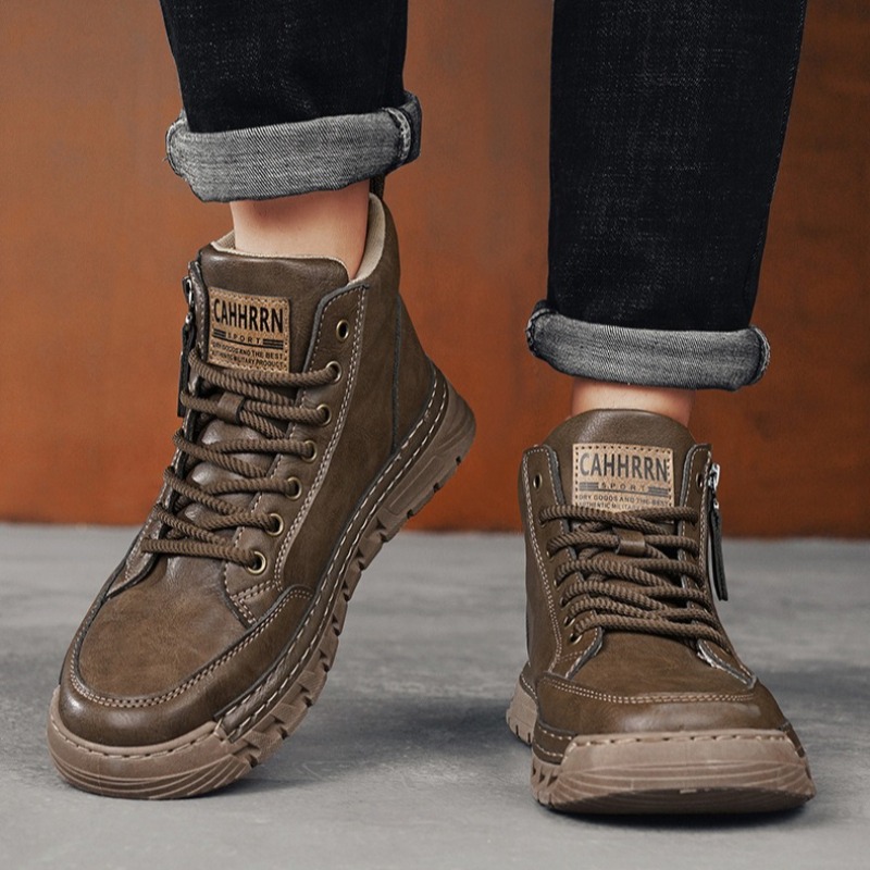 Men Leather High Top Ankle Boo - Men Shoes Type ulasan dan harga