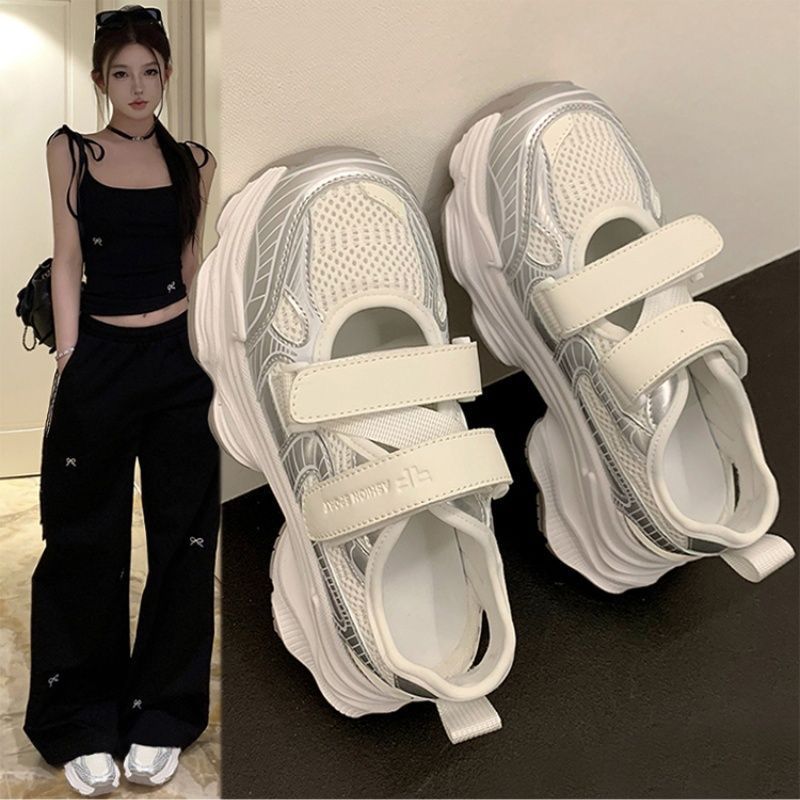 Metallic Silver Hollow Out Pla - Velcro Strap Sandal ulasan dan harga