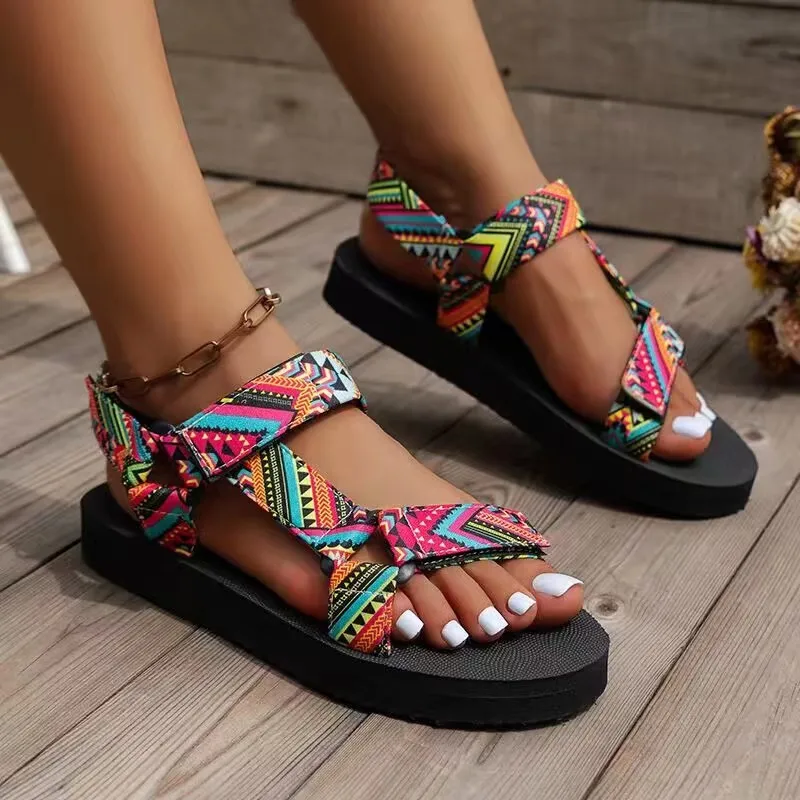 Women Ethnic Print Boho Platfo - Velcro Strap Sandal ulasan dan harga