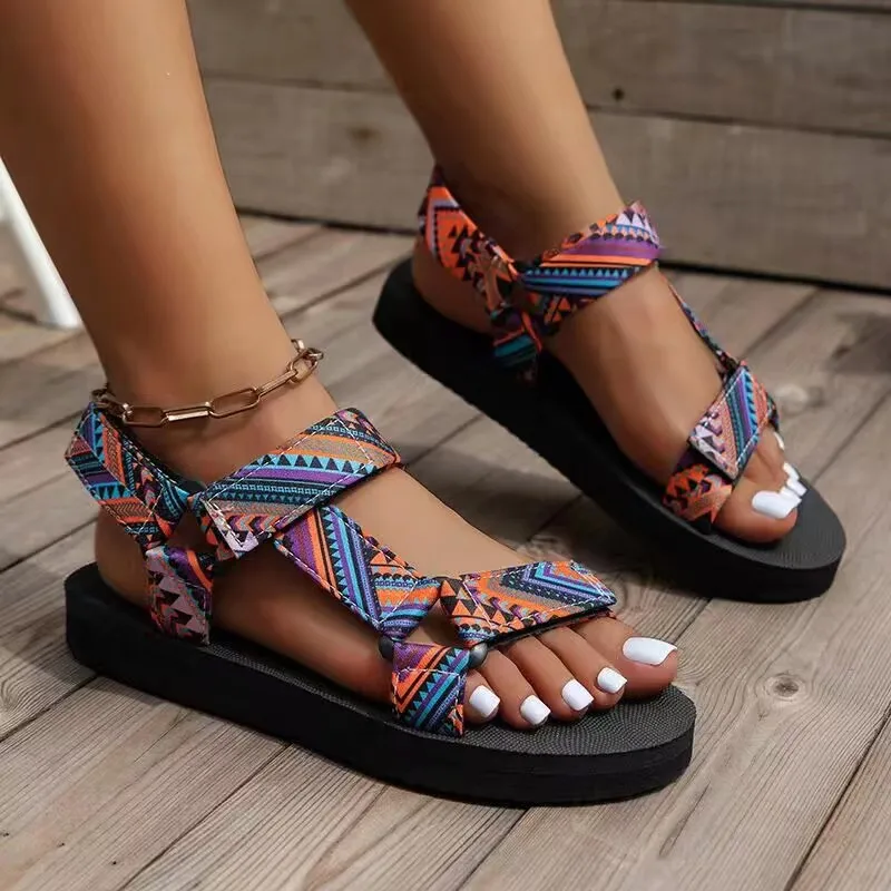 Women Ethnic Print Boho Platfo - Velcro Strap Sandal ulasan dan harga