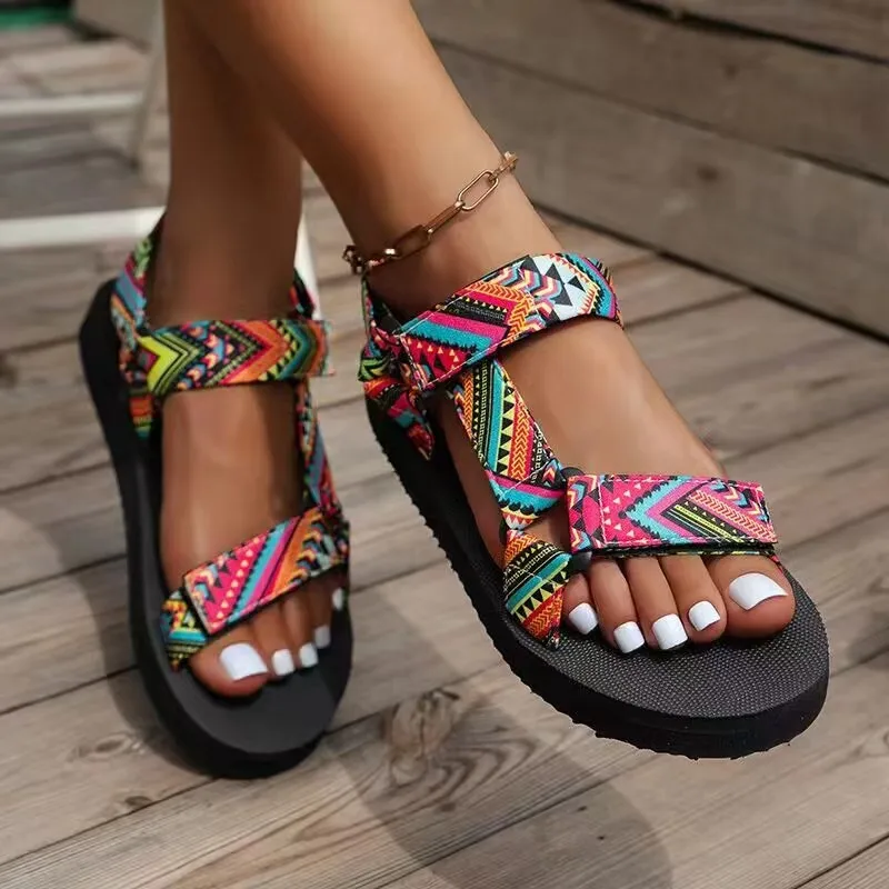 Women Ethnic Print Boho Platfo - Velcro Strap Sandal ulasan dan harga